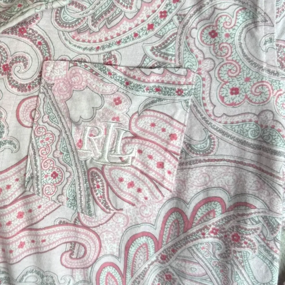 Ralph Lauren Pajama Set Womens Medium Petite PM Pink Paisley Top Pants Lounge